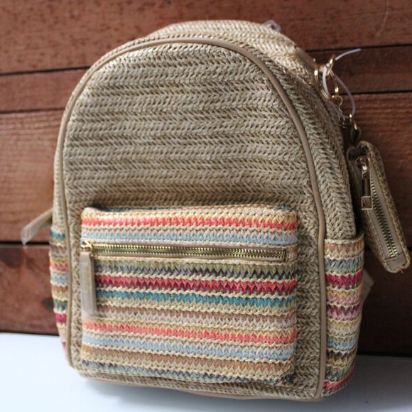 Like Dreams Bohemian Straw Backpack Woven Beach Bag Lightweight Summer Rucksack - Picture 2 of 7